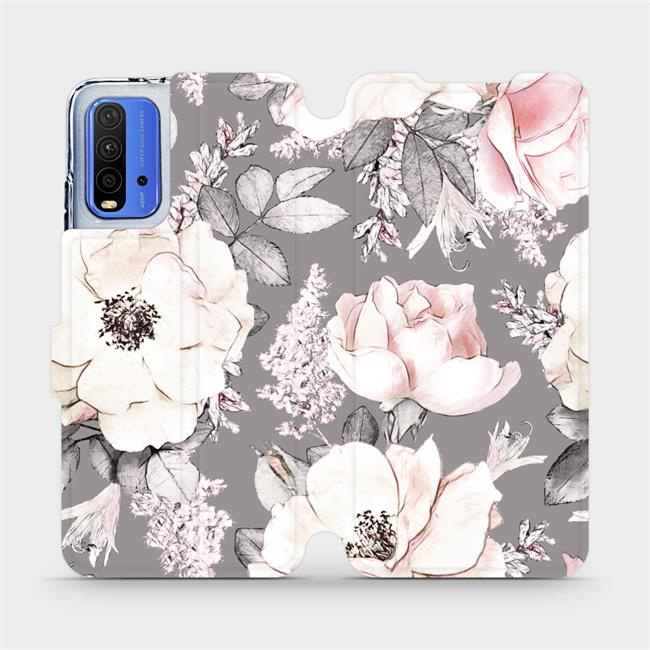 Flipové pouzdro Mobiwear - Xiaomi Redmi 9T - MX06S Květy na šedém pozadí