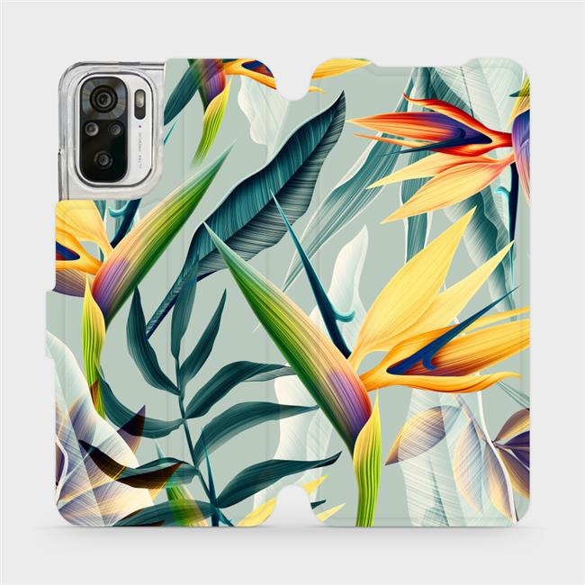 Flipové pouzdro Mobiwear - Xiaomi Redmi Note 10 - MC02S Žluté velké květy a zelené listy