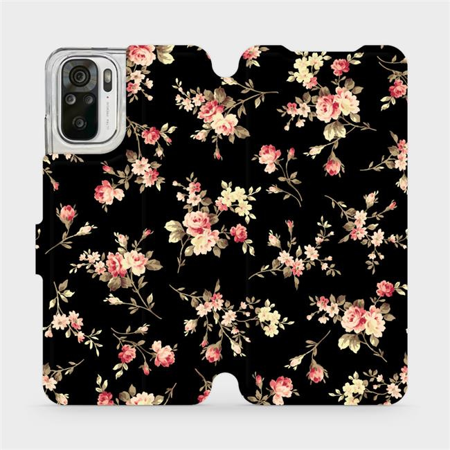 Flipové pouzdro Mobiwear - Xiaomi Redmi Note 10 - VD02S Květy na černé