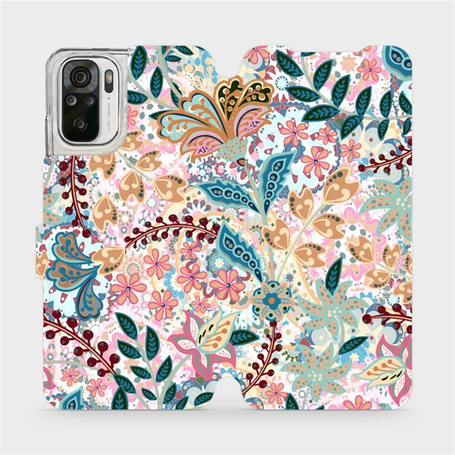 Flipové pouzdro Mobiwear - Xiaomi Redmi Note 10 - MX04S Spletité kvítky a listy
