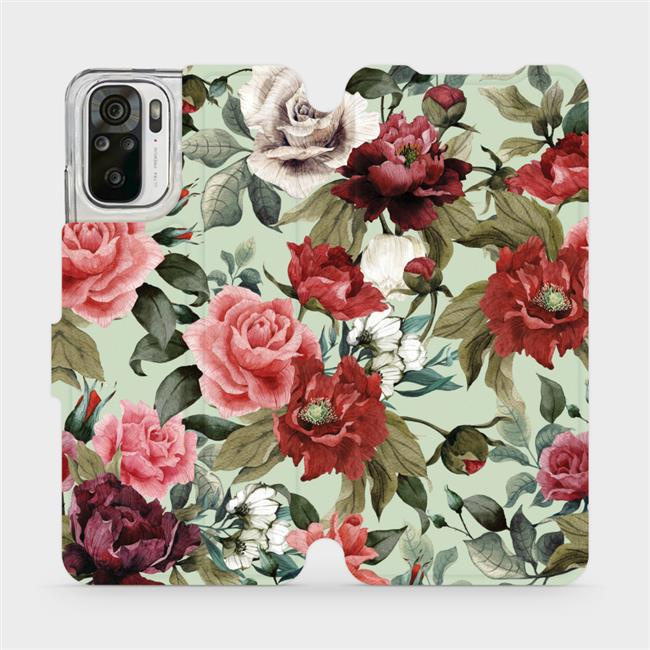 Flipové pouzdro Mobiwear - Xiaomi Redmi Note 10S - MD06P Růže a květy na světle zeleném pozadí