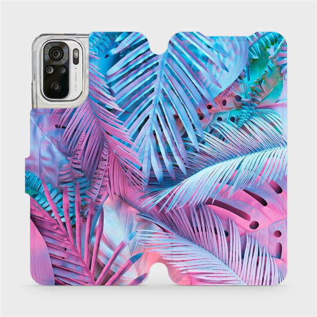 Flipové pouzdro Mobiwear - Xiaomi Redmi Note 10S - MG10S Fialové a modré listy