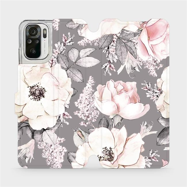 Flipové pouzdro Mobiwear - Xiaomi Redmi Note 10S - MX06S Květy na šedém pozadí