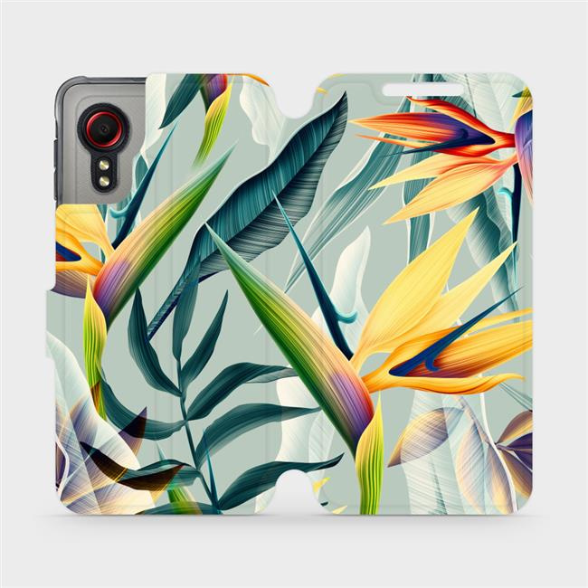 Flipové pouzdro Mobiwear - Samsung Galaxy Xcover 5 - MC02S Žluté velké květy a zelené listy