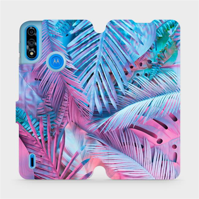 Flipové pouzdro Mobiwear - Motorola Moto E7 Power - MG10S Fialové a modré listy