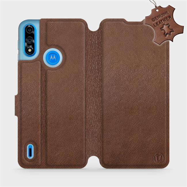 Kožené flip pouzdro Mobiwear - Motorola Moto E7 Power - Hnědé
