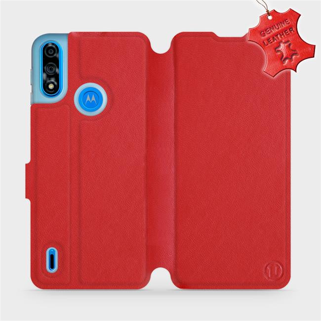 Kožené flip pouzdro Mobiwear - Motorola Moto E7 Power - Červené