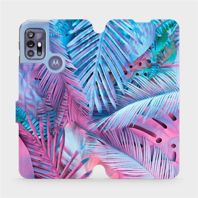 Flipové pouzdro Mobiwear - Motorola Moto G30 - MG10S Fialové a modré listy