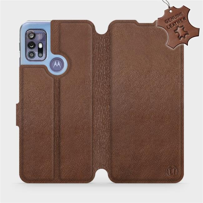 Kožené flip pouzdro Mobiwear - Motorola Moto G30 - Hnědé