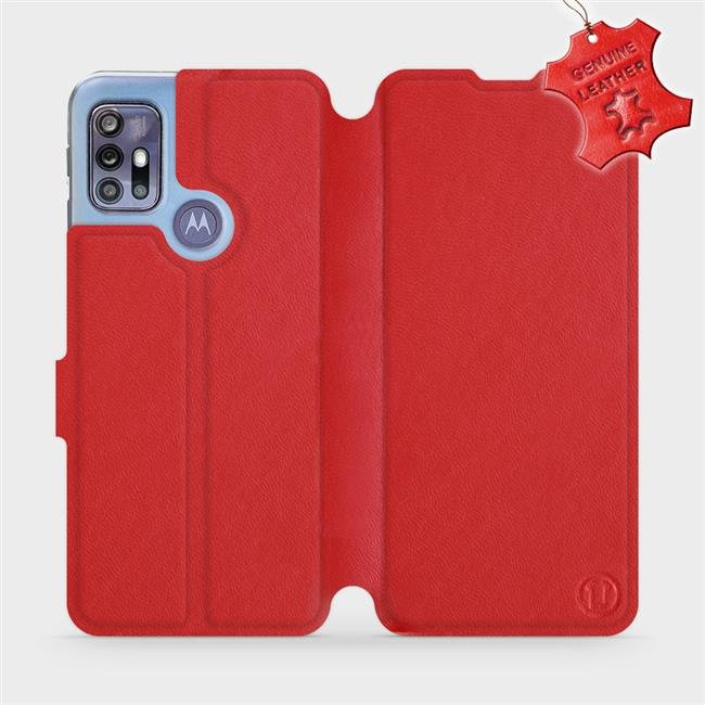 Kožené flip pouzdro Mobiwear - Motorola Moto G30 - Červené