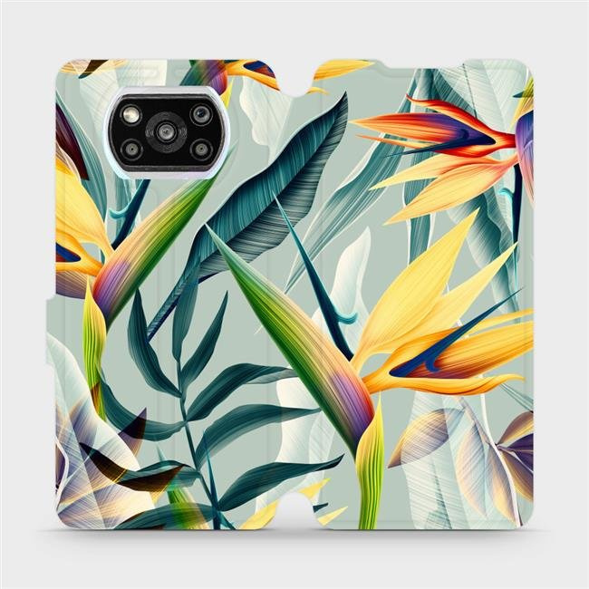 Flipové pouzdro Mobiwear - Xiaomi Poco X3 Pro - MC02S Žluté velké květy a zelené listy