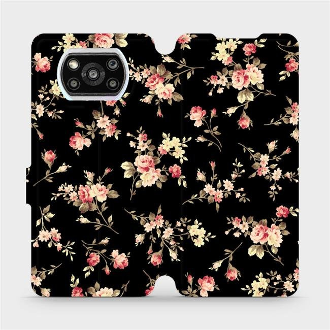 Flipové pouzdro Mobiwear - Xiaomi Poco X3 Pro - VD02S Květy na černé