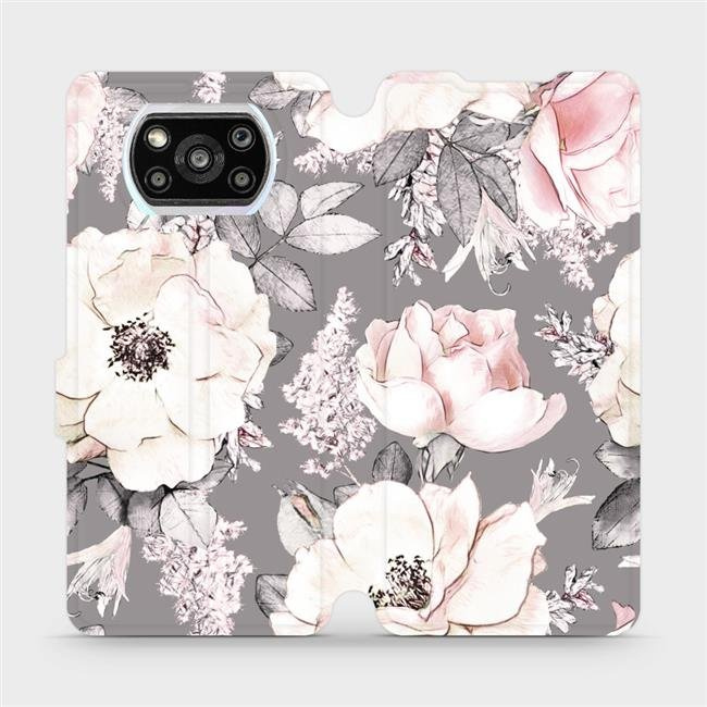 Flipové pouzdro Mobiwear - Xiaomi Poco X3 Pro - MX06S Květy na šedém pozadí
