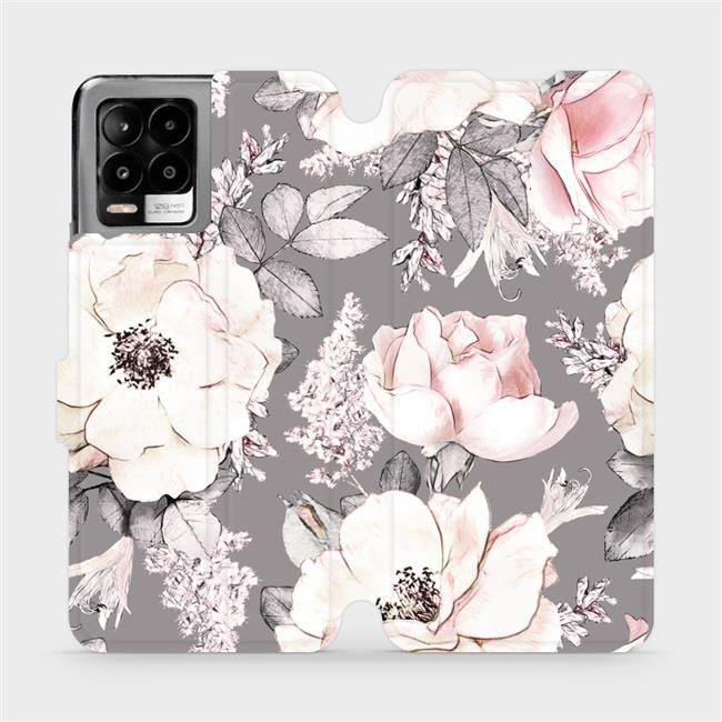 Flipové pouzdro Mobiwear - Realme 8 - MX06S Květy na šedém pozadí