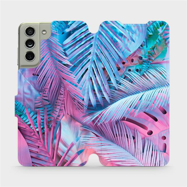 Flipové pouzdro Mobiwear - Samsung Galaxy S21 FE - MG10S Fialové a modré listy