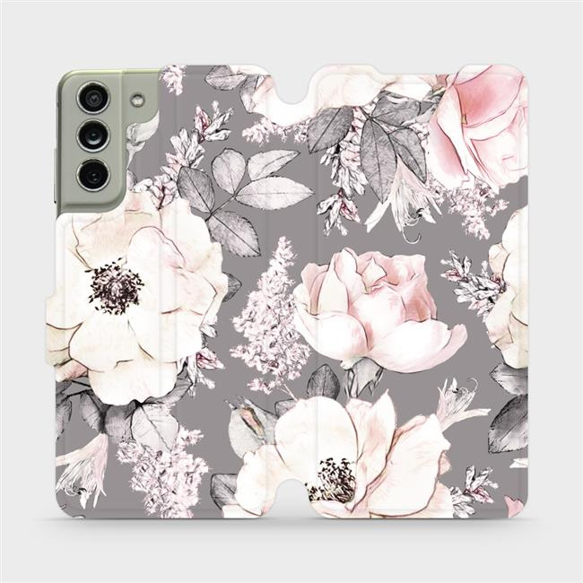 Flipové pouzdro Mobiwear - Samsung Galaxy S21 FE - MX06S Květy na šedém pozadí