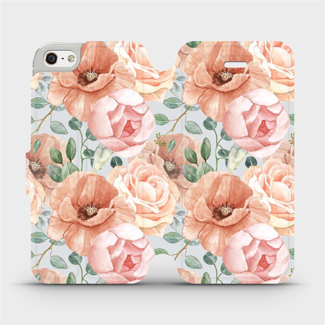 Flipové pouzdro Mobiwear - Apple iPhone SE / iPhone 5 / iPhone 5S - MP02S Pastelové květy
