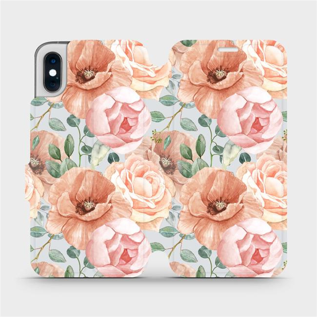 Flipové pouzdro Mobiwear - Apple iPhone XS - MP02S Pastelové květy
