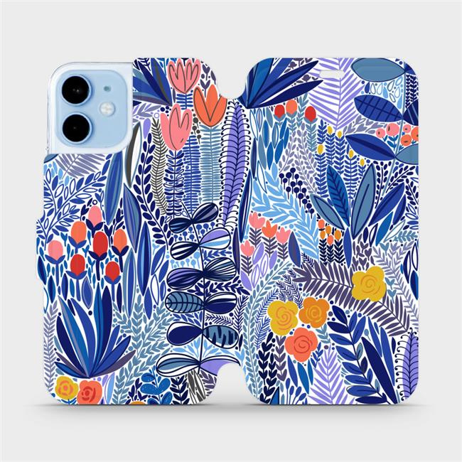 Flipové pouzdro Mobiwear - Apple iPhone 12 Mini - MP03P Modrá květena