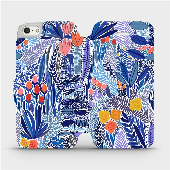 Flipové pouzdro Mobiwear - Apple iPhone SE / iPhone 5 / iPhone 5S - MP03P Modrá květena