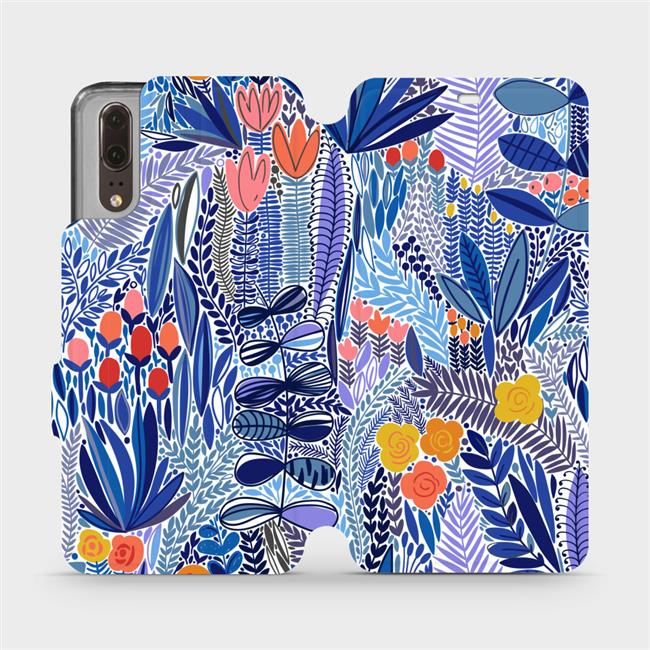 Flipové pouzdro Mobiwear - Huawei P20 - MP03P Modrá květena