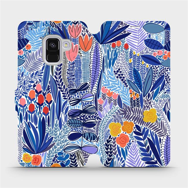 Flipové pouzdro Mobiwear - Samsung Galaxy A8 2018 - MP03P Modrá květena