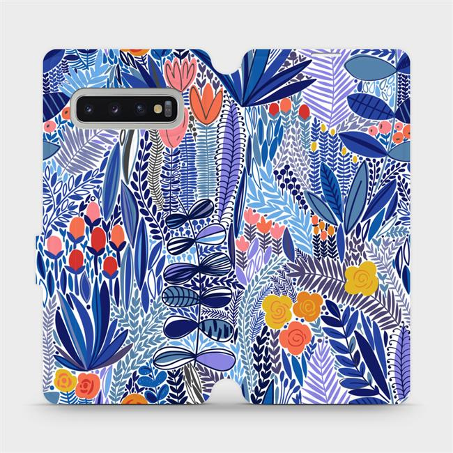 Flipové pouzdro Mobiwear - Samsung Galaxy S10 Plus - MP03P Modrá květena