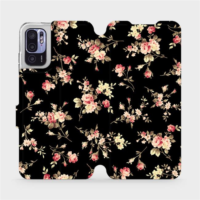 Flipové pouzdro Mobiwear - Xiaomi Redmi Note 10 5G - VD02S Květy na černé