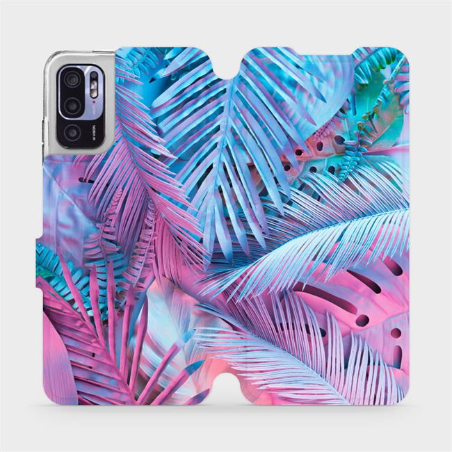 Flipové pouzdro Mobiwear - Xiaomi Redmi Note 10 5G - MG10S Fialové a modré listy