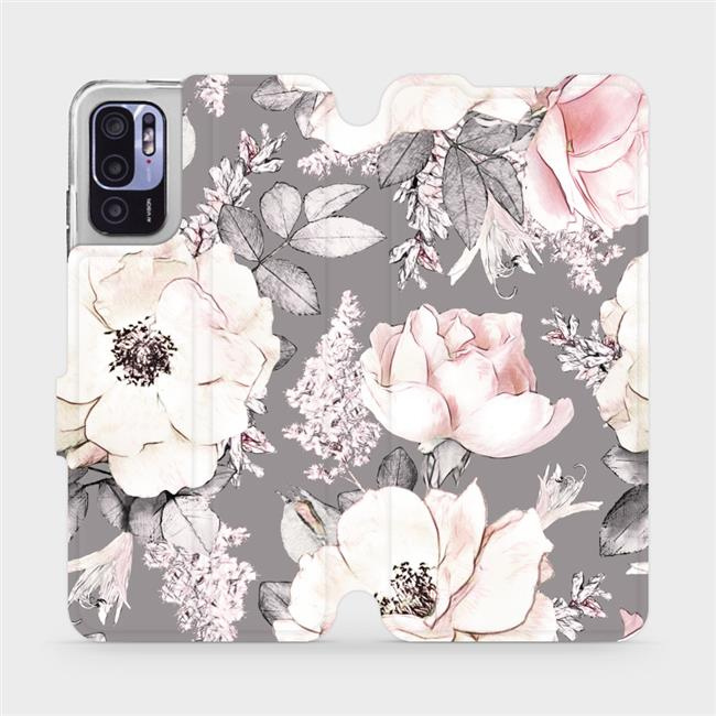 Flipové pouzdro Mobiwear - Xiaomi Redmi Note 10 5G - MX06S Květy na šedém pozadí