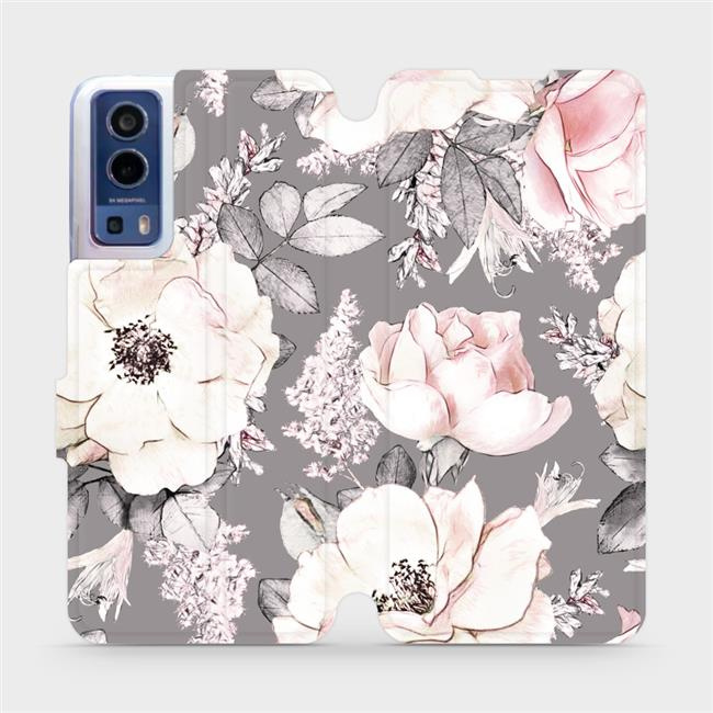 Flipové pouzdro Mobiwear - Vivo Y72 5G / Vivo Y52 5G - MX06S Květy na šedém pozadí
