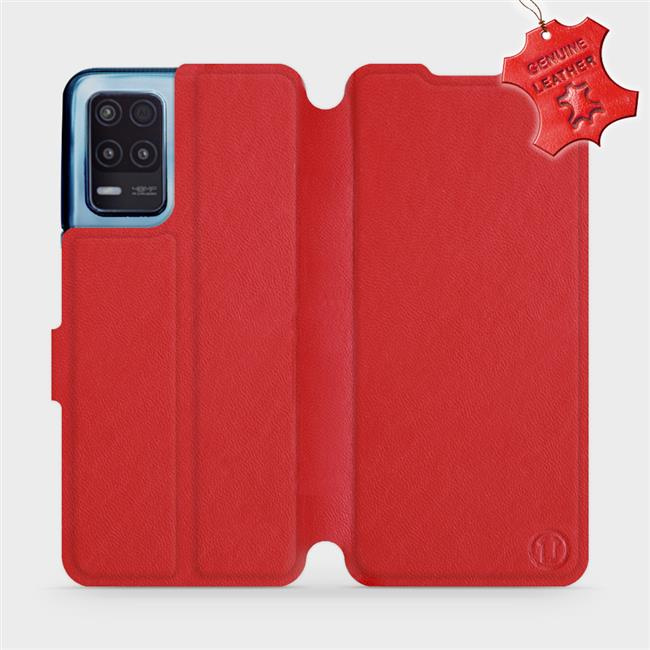 Kožené flip pouzdro Mobiwear - Realme 8 5G - Červené