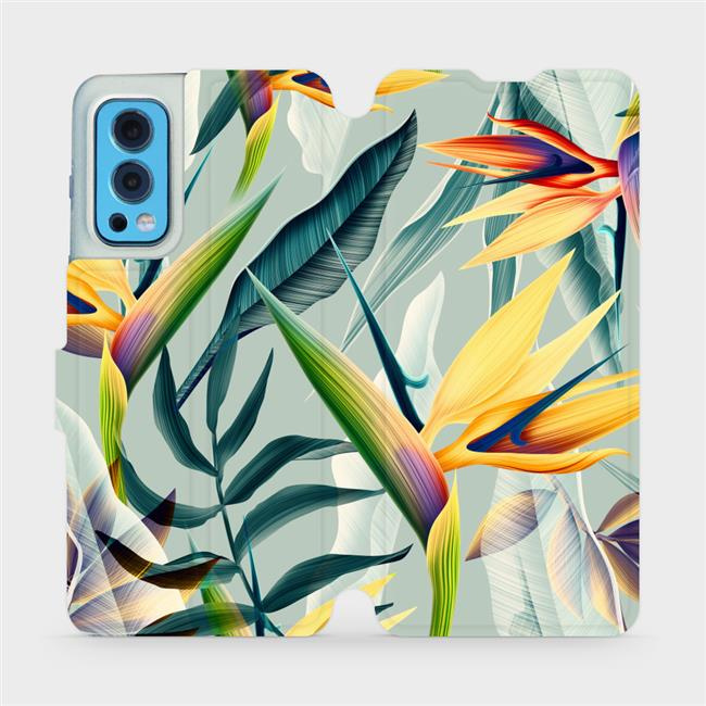 Flipové pouzdro Mobiwear - OnePlus Nord 2 5G - MC02S Žluté velké květy a zelené listy