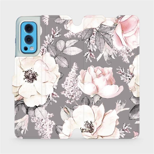 Flipové pouzdro Mobiwear - OnePlus Nord 2 5G - MX06S Květy na šedém pozadí