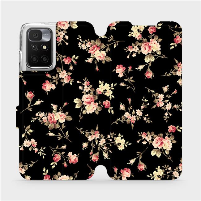 Flipové pouzdro Mobiwear - Xiaomi Redmi 10 - VD02S Květy na černé