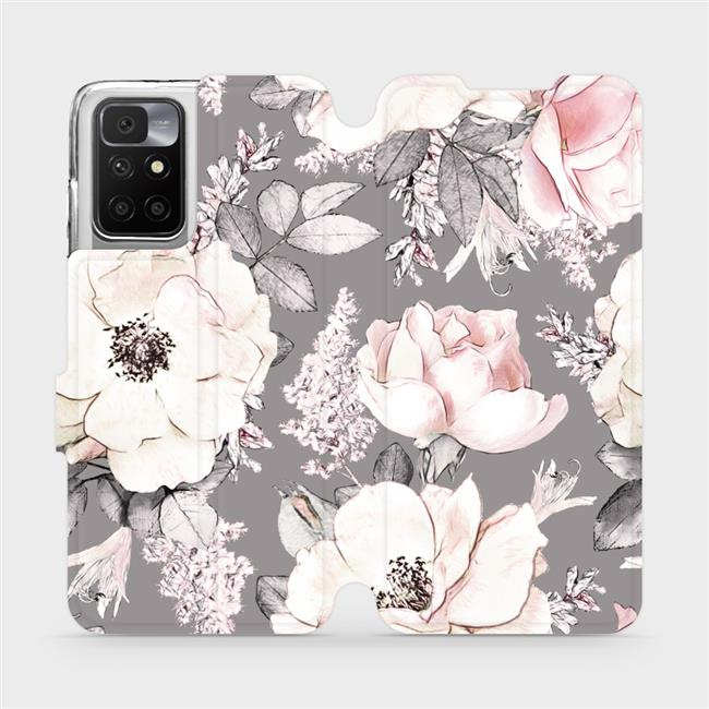 Flipové pouzdro Mobiwear - Xiaomi Redmi 10 - MX06S Květy na šedém pozadí