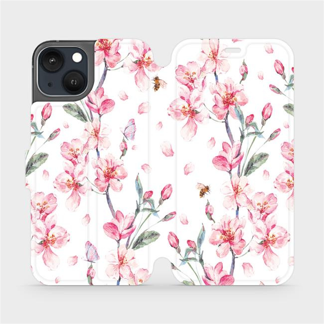 Flipové pouzdro Mobiwear - Apple iPhone 13 - M124S Růžové květy