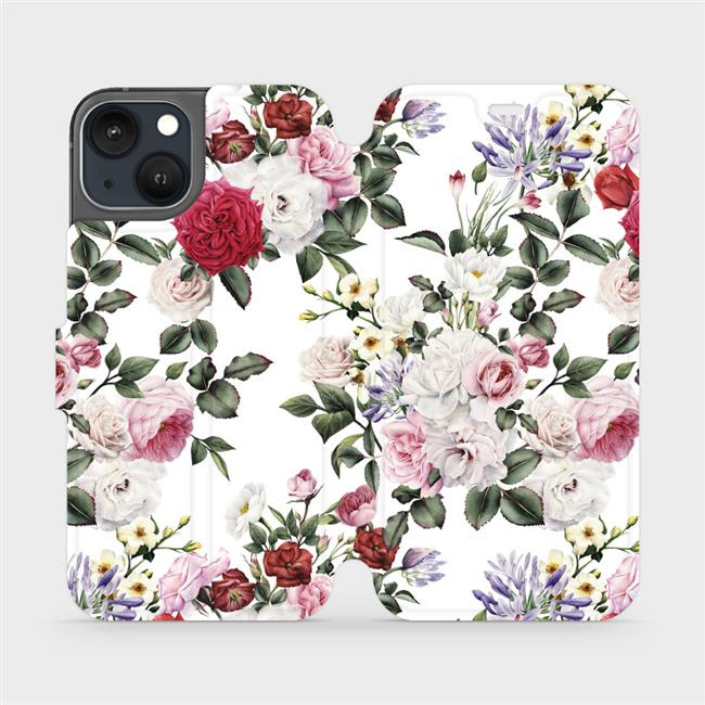 Flipové pouzdro Mobiwear - Apple iPhone 13 - MD01S Růže na bílé