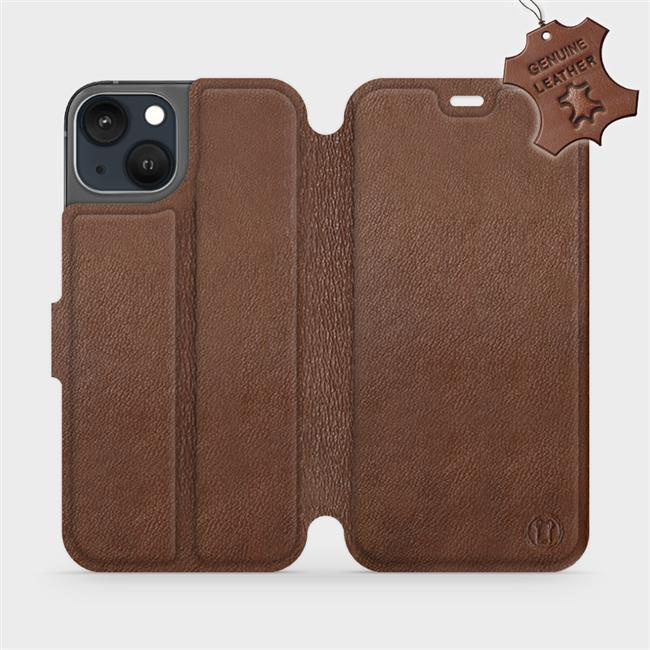 Kožené flip pouzdro Mobiwear - Apple iPhone 13 - Hnědé