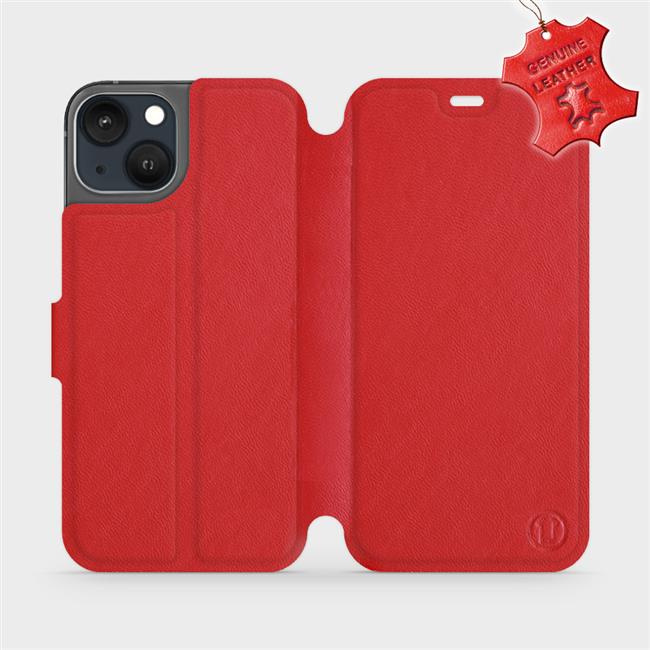 Kožené flip pouzdro Mobiwear - Apple iPhone 13 - Červené