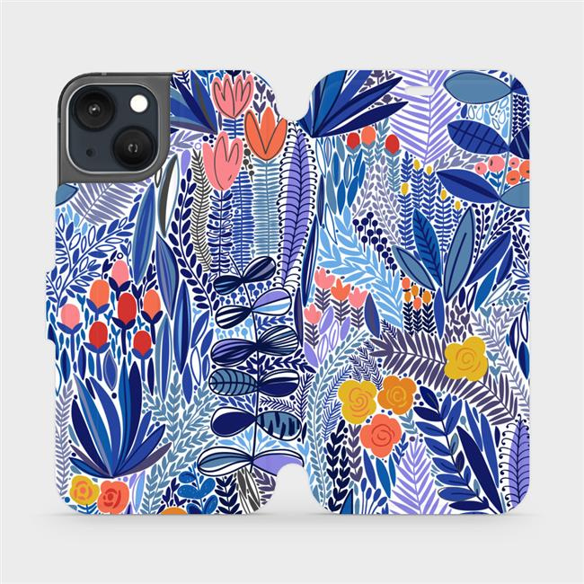 Flipové pouzdro Mobiwear - Apple iPhone 13 - MP03P Modrá květena