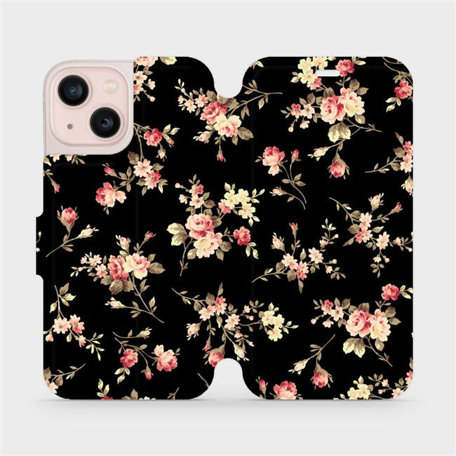 Flipové pouzdro Mobiwear - Apple iPhone 13 Mini - VD02S Květy na černé