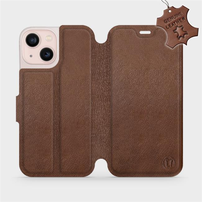 Kožené flip pouzdro Mobiwear - Apple iPhone 13 Mini - Hnědé