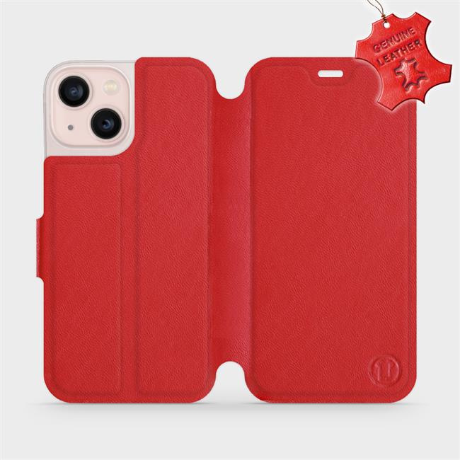 Kožené flip pouzdro Mobiwear - Apple iPhone 13 Mini - Červené