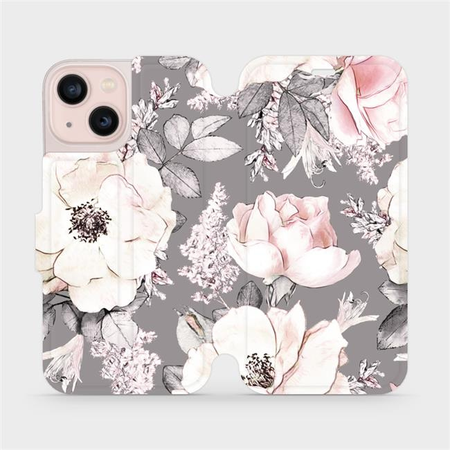 Flipové pouzdro Mobiwear - Apple iPhone 13 Mini - MX06S Květy na šedém pozadí