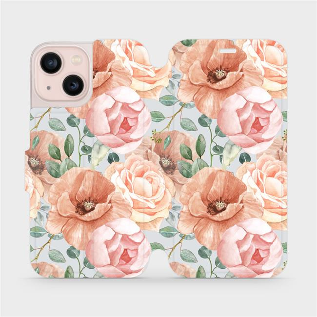 Flipové pouzdro Mobiwear - Apple iPhone 13 Mini - MP02S Pastelové květy