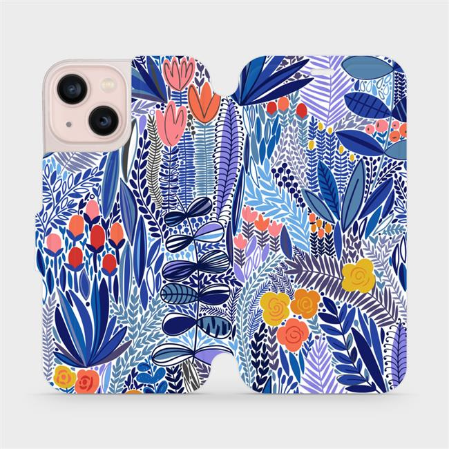 Flipové pouzdro Mobiwear - Apple iPhone 13 Mini - MP03P Modrá květena