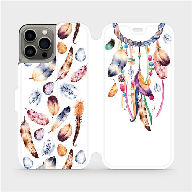 Flipové pouzdro Mobiwear - Apple iPhone 13 Pro - M003S Lapač a barevná pírka