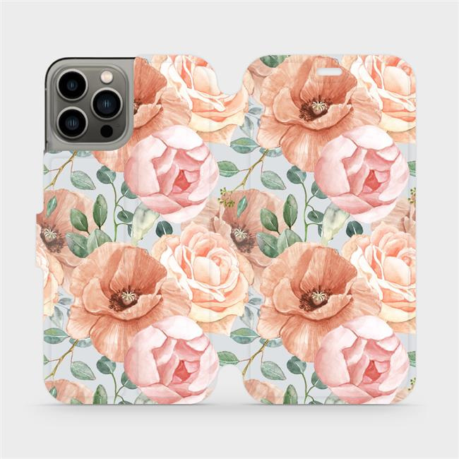 Flipové pouzdro Mobiwear - Apple iPhone 13 Pro - MP02S Pastelové květy