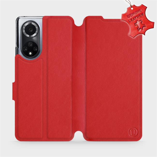 Kožené flip pouzdro Mobiwear - Huawei Nova 9 - Červené